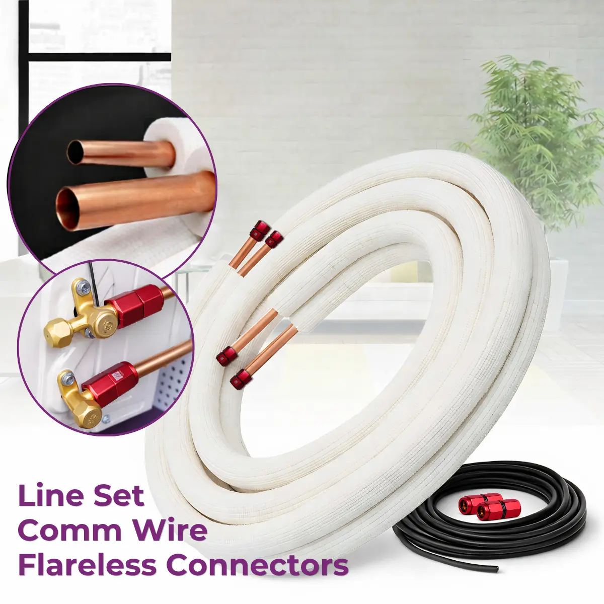 Flareless 3/8 x 5/8 GWIN Line Set for 18k, 24k, 30k, & 36k BTU Ducted ...
