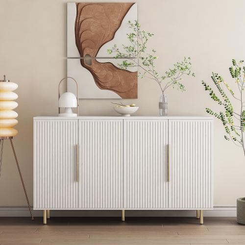 56"Modern Buffet Cabinet with Storage,Wood Credenza with 4 Fluted Doors and Adjustable Shelves, for Living Room, Kitchen, Entryway, White 56"Modern Buffet Cabinet with Storage,Wood Credenza with 4 Fluted Doors and Adjustable Shelves, for Living Room, Kitchen, Entryway, White