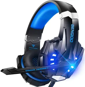 G9000 Stereo Gaming Headset for PS4 PC Xbox One PS5 Controller, Noise Cancelling over Ear Headphones with Mic, LED Light, 7.1 Surround Sound, Soft Memory Earmuffs for Nintendo Xbox Series X|S