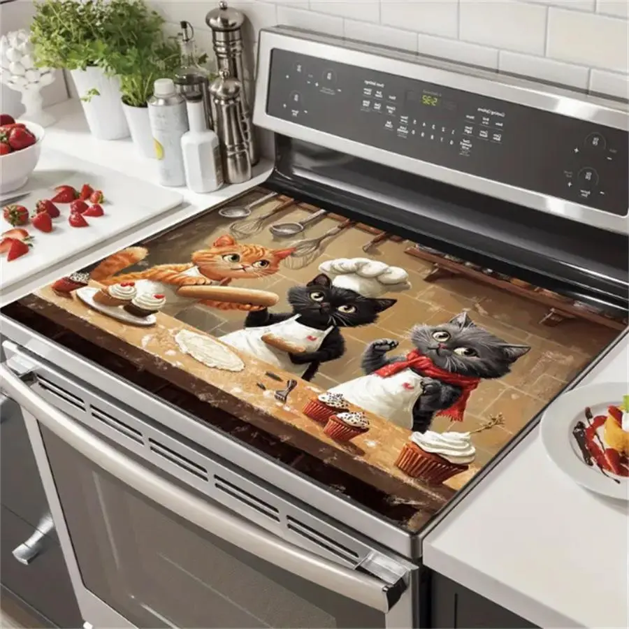 Soft Electric Stove Cover Cook Top Panel Protector Pad, Cute Cat Pattern, Scratch Resistant, Easy Clean, Multi-Purpose Home Kitchen Cover, Indoor Grill Accessories