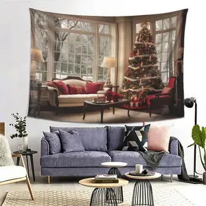 Christmas Tree Pattern Tapestry, Holiday Background Tapestry, Living Room Event Party Photography Decoration Background, Photo Studio Decoration Tapestry