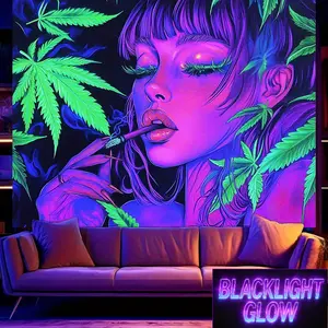 UV Blacklight Graffiti Neon Wall Tapestry Banner - Polyester Fabric, Machine Washable, Printed Design - Suitable for Home, Dormitory Decor, As Show