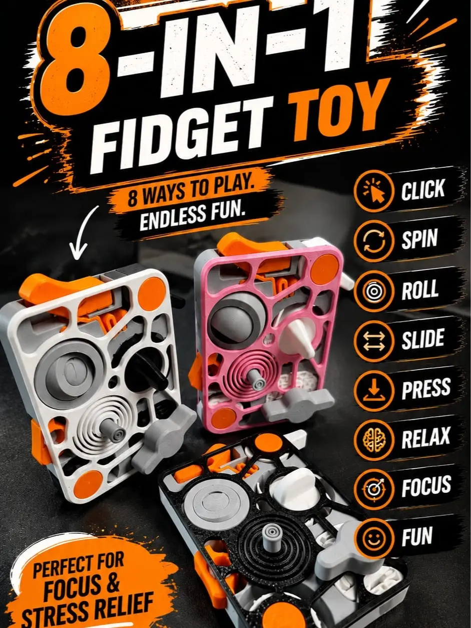 8-in-1 Sensory Fidget Desk Toy – Satisfying Buttons, Dials, Sliders & Spinners