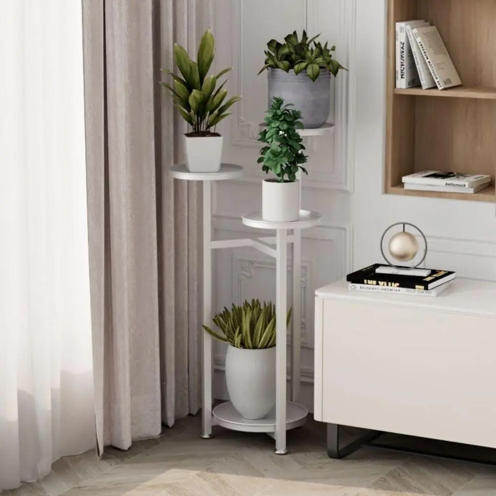 Metal Plant Stand, Flower Pot Stand, Multi-Tier Plant Shelf, Flower Shelf, Plant Stairs for Room Corner, Living Room, Balcony, Patio, Yard, White, 80 cm