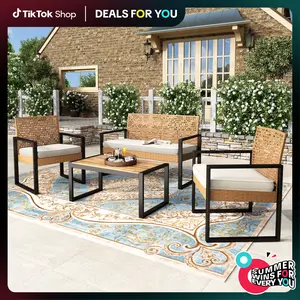 PHIVILLA Outdoor Wicker Patio Furniture Set, Cushioned Rattan Loveseat & Chairs, Rattan Sofa Set with Acacia Wood Coffee Table, Elegant All-Weather Seating for Garden, Backyard & Poolside, DealsForYouDays