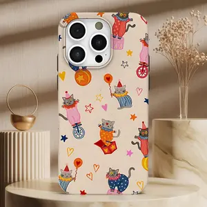 Cute Circus Cat 2-in-1 Phone Case, Protective Cover for iPhone 11 12 13 14 15 16 17 Pro Max Pro Plus, Compatible with Samsung Galaxy S25 S24 S23 Ultra Local Personalized