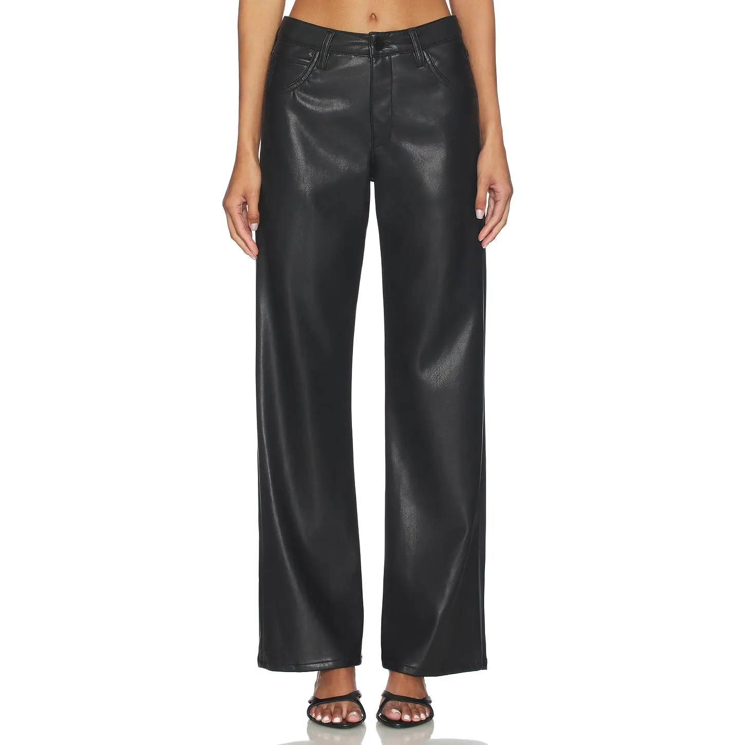 Enza Costa Leather Straight Leg in Black