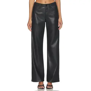 Enza Costa Leather Straight Leg in Black