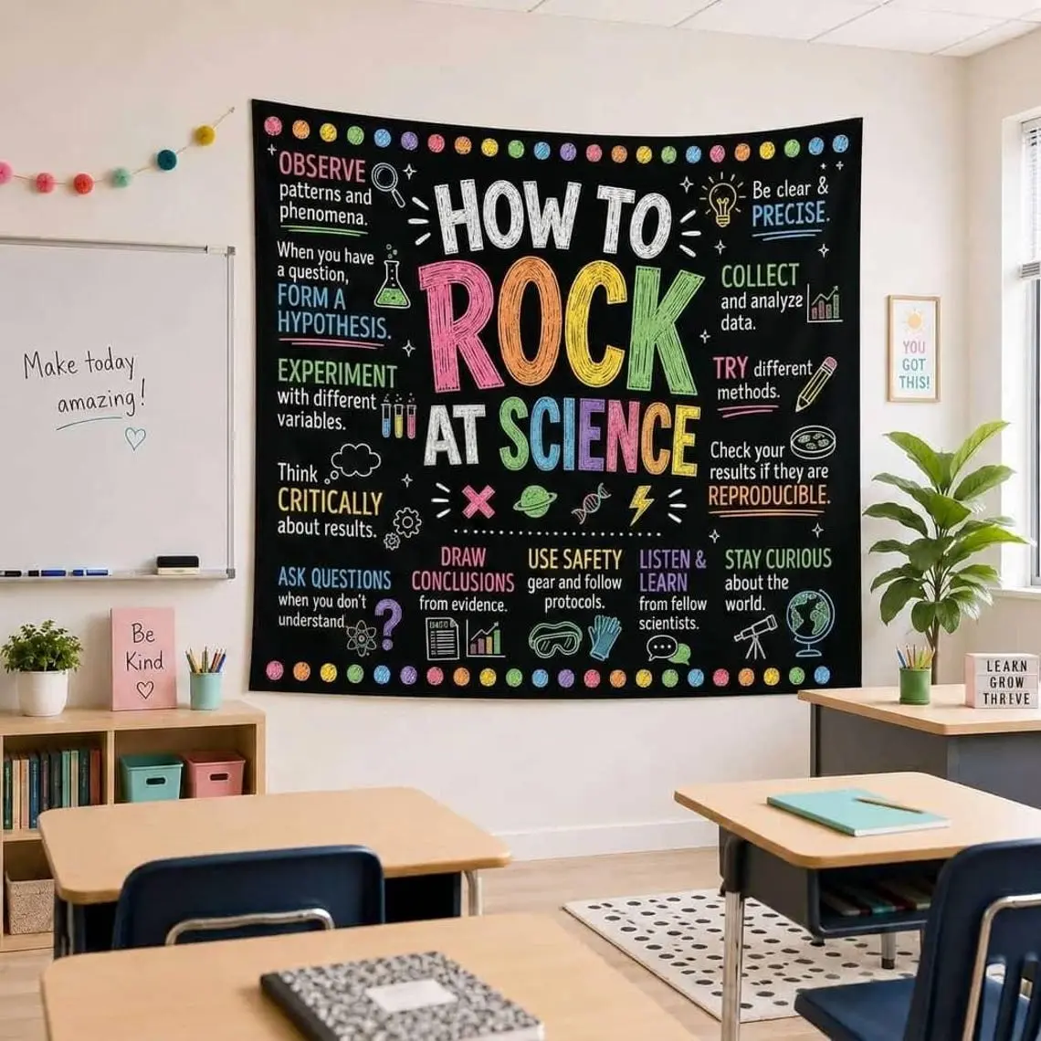 Science Classroom Tapestry Wall Hanging, Classroom Subject Tapestry, Chalkboard Styles Teacher Wall Hanging