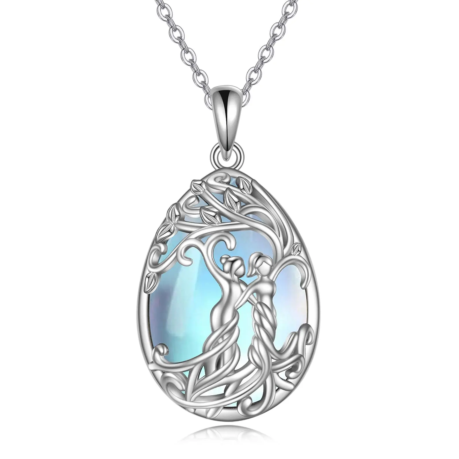 Sister Gifts from Sister Necklace Sterling Silver Moonstone Tree of life Necklace Friendship Teardrop Pendant Necklace Jewelry Christmas Gifts for Sister Friends