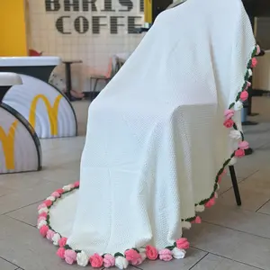 Handmade Rose Blanket, Pure Handcrafted Blanket, Perfect Gift for Loved Ones, Mother, Elders, Special Gift Idea, Rose Bouquet Blanket