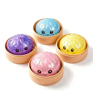 KIDGENIUS Real Dumpling Squishy - Kawaii Glitter Bao Bun Squeeze Toy, Squishy Dumpling Stress Relief Toy, Perfect Gift for Kids and Adults