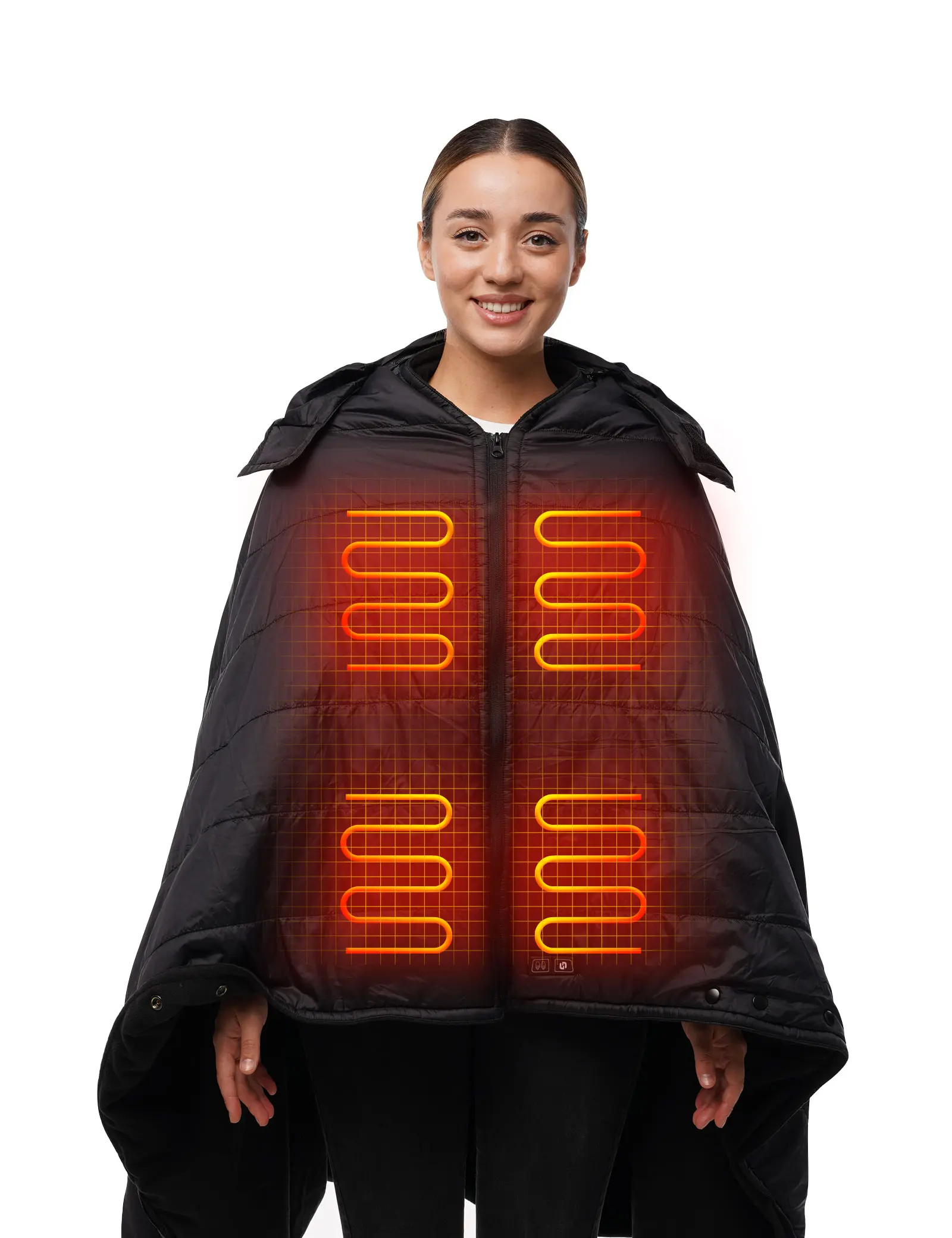 HENNCHEE Women's Heated Hooded Blanket - 42x70in, 16000mAh Battery, 5 Heat Zones, 3 Heat Levels, Waterproof, Dual Control Buttons, Carbon Fiber, Machine Washable for Camping, Home/Outdoors, Family