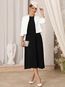 INSPIRE CHIC Women's Collarless Blazer Open Front Short Sleeve Evening Formal Cardigan Jacket
