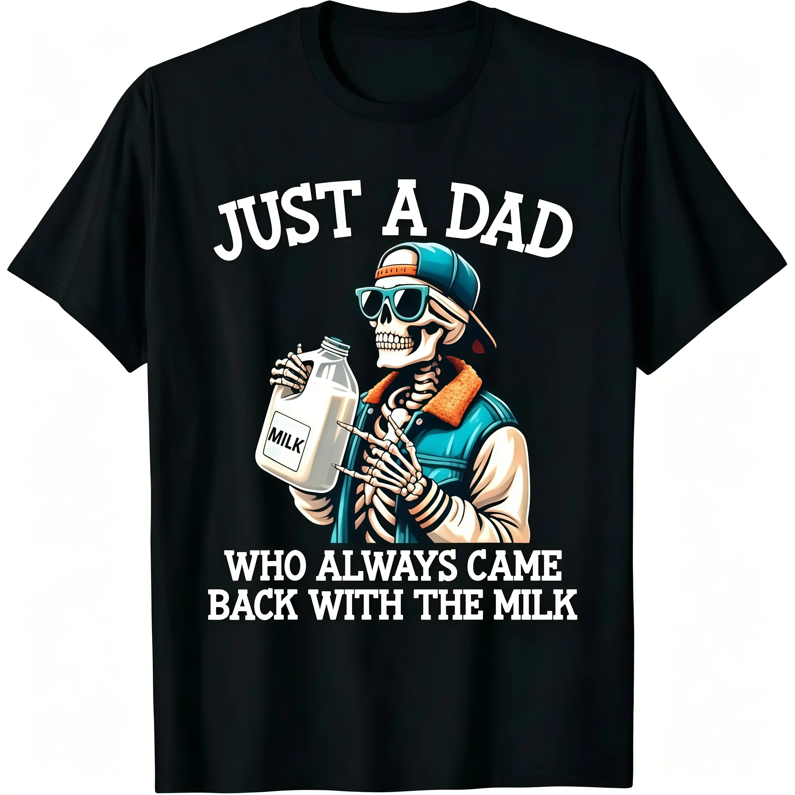 Men's Relaxed-Fit Soft Cotton Crew Neck Short-Sleeve T-Shirt - Menswear Top, Funny Dad Meme "Came Back With Milk" Print, Cool Skull Graphic Casual Tee
