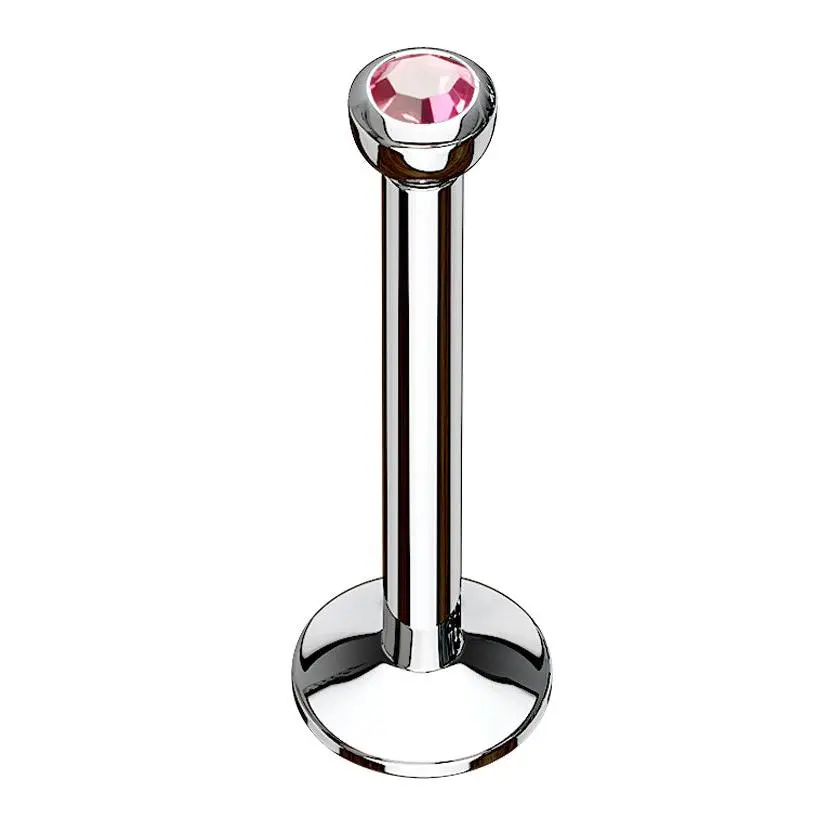 Pink CZ Bezel Labret Stud (Convex Disk)