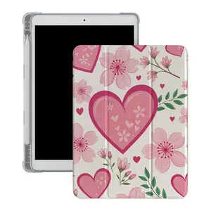 Heart-Shaped Flower Cute Tablet Case with Pen Slot/Stand/Auto Wake, Compatible with iPad 9.7/10.2/10.9/11/12.9, 10th Generation, Air 11, Air 4/5/6, and Galaxy A7/A8/A9+/S6/S7/S8/S9/S9FE/S10+ Series Soft Shock-Resistant Protection