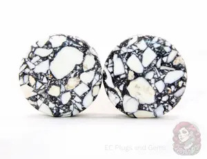Howlite Stone Plugs - Black and White Marbled Gauges Double Flare Pair