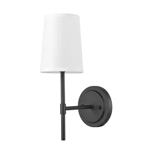 1-Light Clarissa Wall Sconce Matte Black with Fabric Shade White - Globe Electric