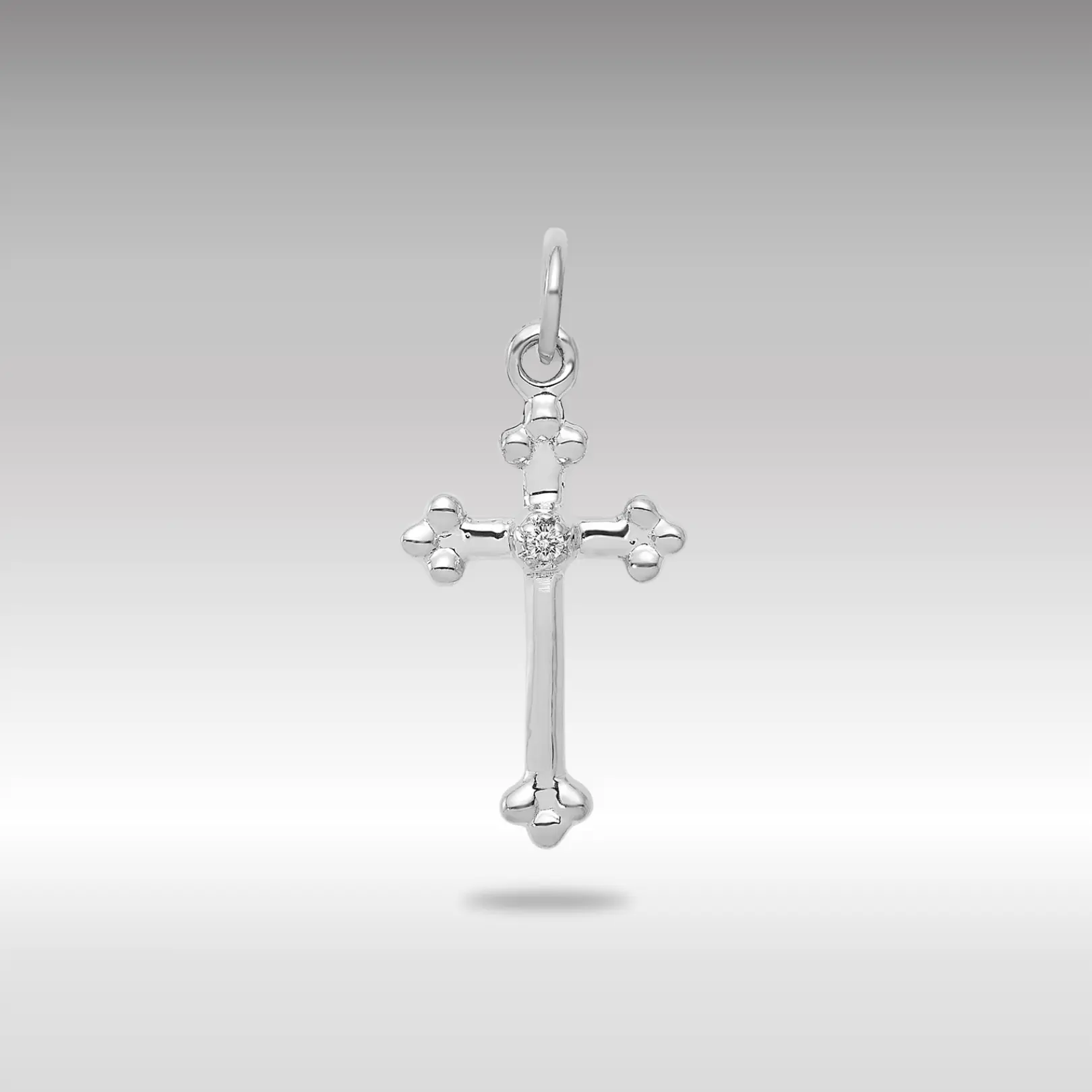 White 14K Gold Small Diamond Budded Cross Pendant - Model PM5030-002-WA