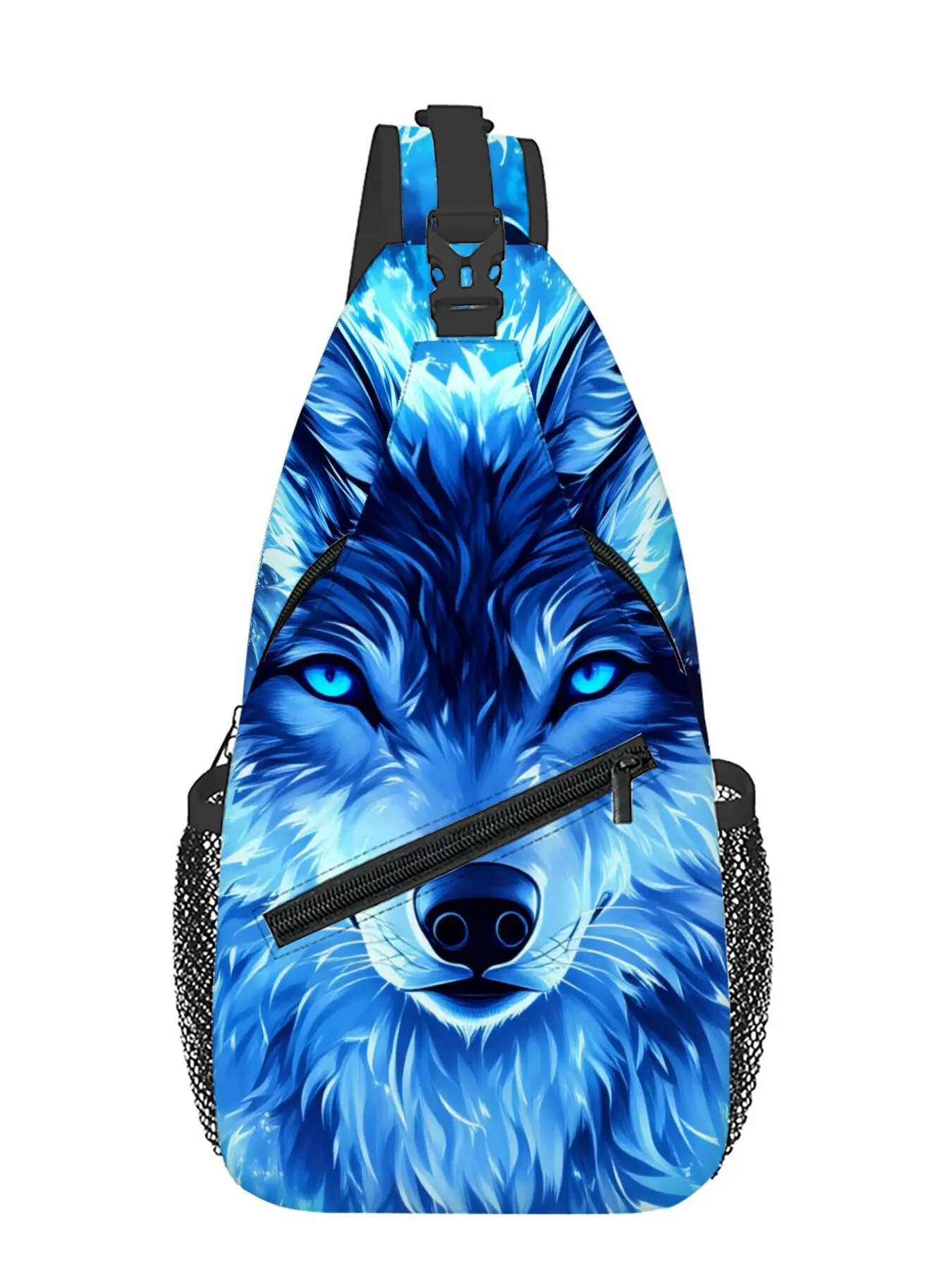 Ice Wolf Pattern Full-Panel Print Chest Bag Zipper Bum Bag Casual Bum Bag Bumbag