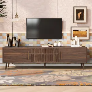 70" Mid-Century TV Stand with 2 Drawers & 2 Cabinets – Walnut Media Console for TVs up to 80", Retro Entertainment Center with Cable Management
