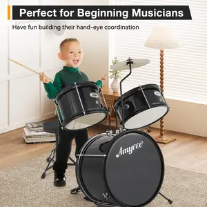 Beginner-Friendly 3-Piece Electronic Drum Set for Kids – Includes Cymbal, Tom, Bass Drum, Pedal, Drumsticks & Throne Stool – Ideal Musical Instrument for Boys & Girls, Perfect for Learning & Practice
