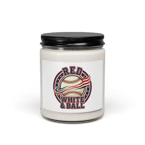 Red White & Ball Retro Baseball Candle, Patriotic Ballpark Aesthetic