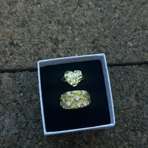 His & Hers 14k Gold Plated Heart Nugget Ring Mens Nugget Ring Fashion Jewelry bundle