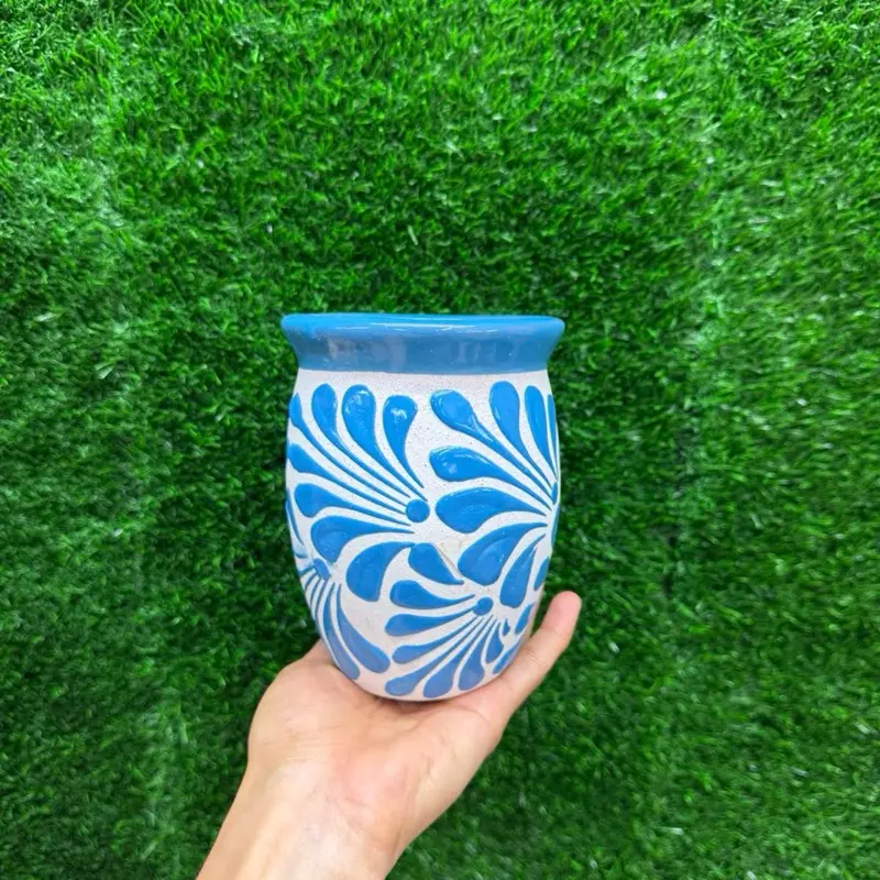 Handmade 500ml Relieve Cantarito Cielito Lindo-Azul Turquesa.
