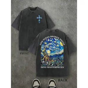 Retro Washed T-Shirt Double Sided Printed (230 Pure Cotton T-Shirt) 'GOD TURNS BROKEN PIECES' Letter Print, Christian Gift, Men's T-Shirt, Men's Casual, Comfortable, Fashionable T-Shirt, Street Style Cotton