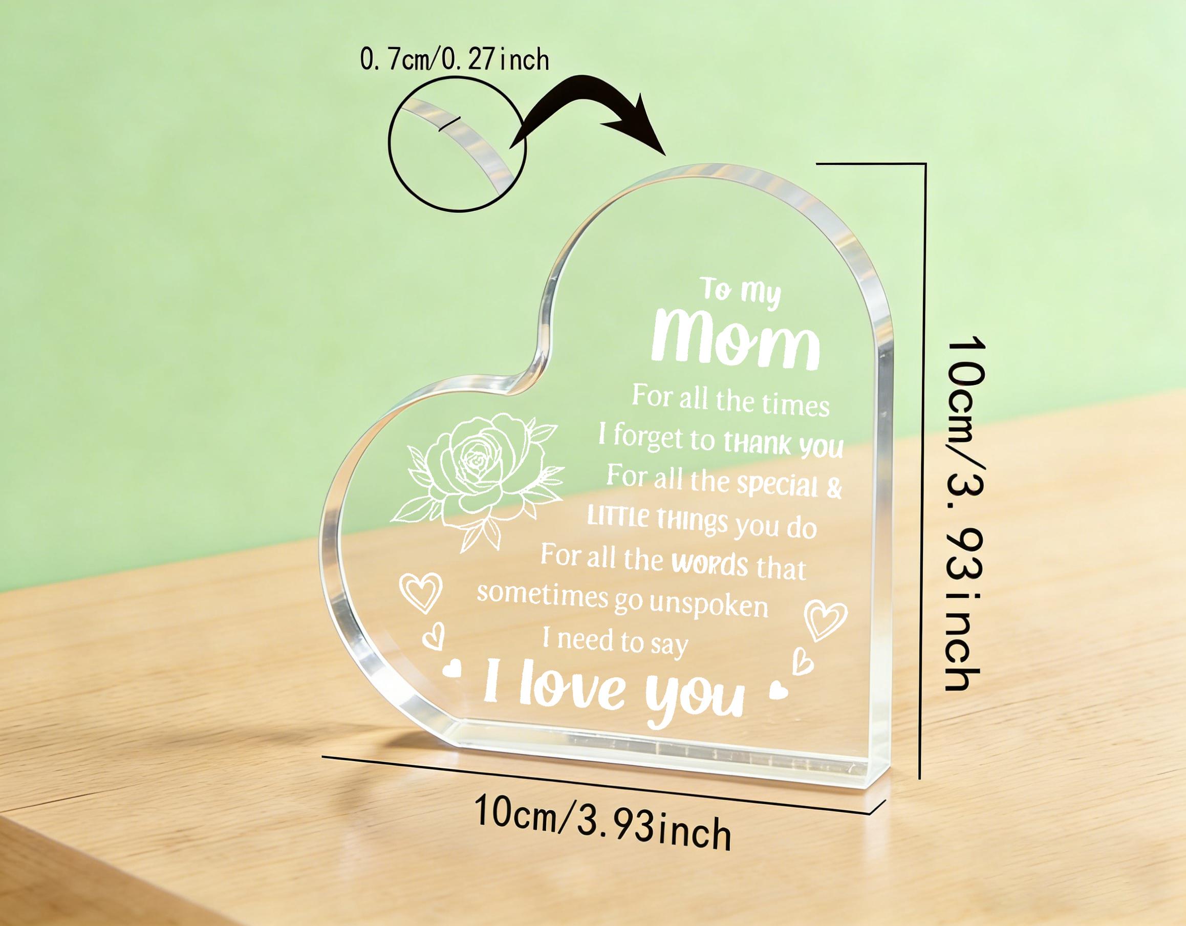 Heart Shaped Acrylic Decoration Block, Rose & Letter Pattern Decorative Ornament, Inspirational Creative Gift for Mom, Delicate Mom Birthday Gift, Gift Idea, Mother's Day Home Decor