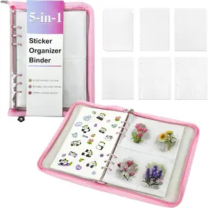 5-in-1 Sticker Organizer Book  A5 Storage Binder with 220 Pockets,10 Release Papers, Zipper Album Sticker Collecting Display Keeper ()