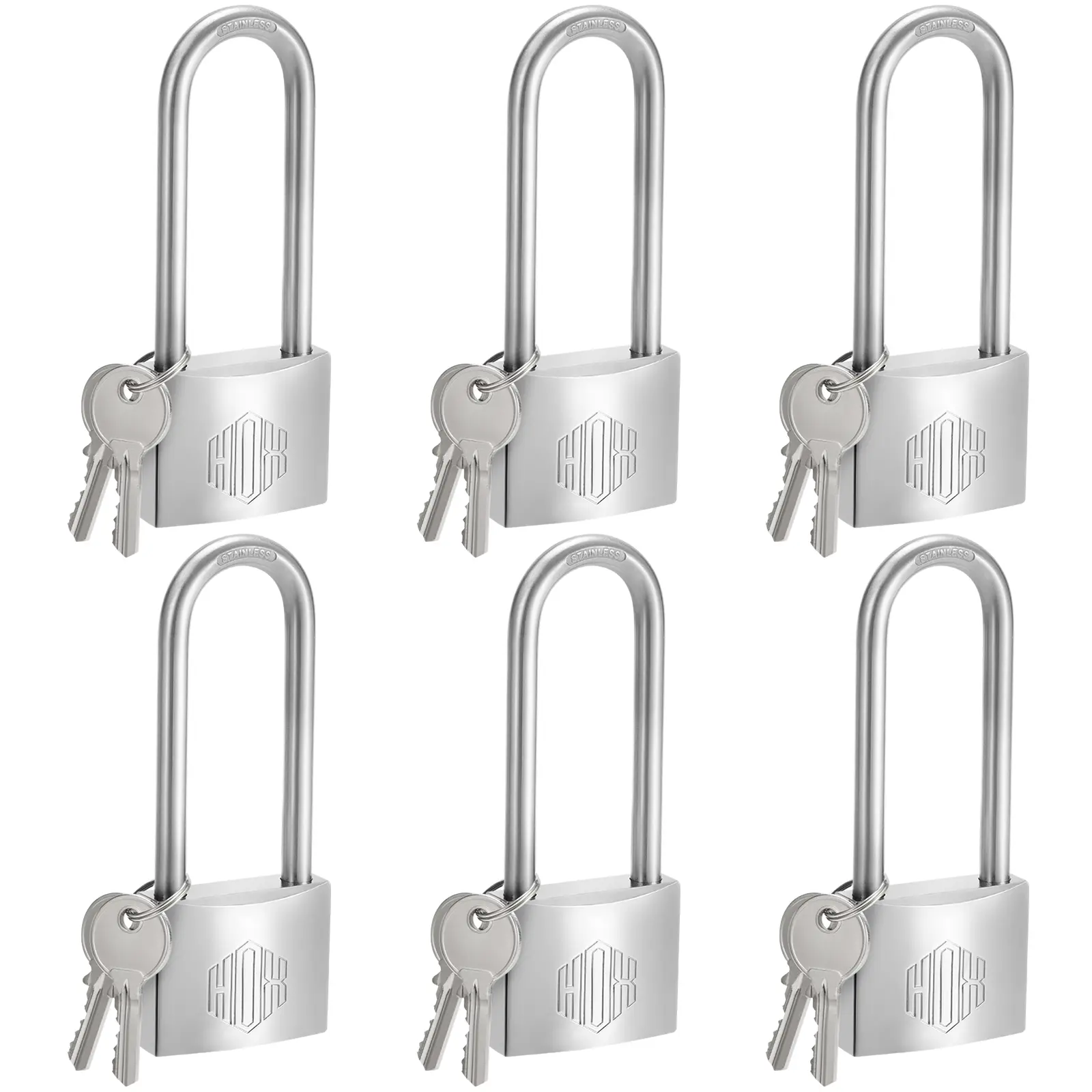 HOX Industrial Heavy-Duty Security Padlock, Marine-Grade Rustproof Chrome-Plated Brass Lock with 2.5-in Stainless Steel Shackle, Water Resistant 12-Pack Weatherproof Outdoor Hardware Lock