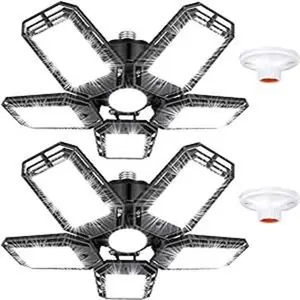 LED Garage Lights 2 Pack,Ceiling LED Shop Light 160W 16000LM 6500K Screw in Led Light with 5+1 Deformable Panels, Bright Led Lighting for Garage Workshop Basement Support E26/E27 Socket