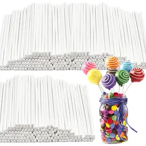 500 Pcs 4-Inch 3mm White Lollipop Paper Sticks for Cake Pops Cake Toppers Dessert Chocolate Cookie Candy