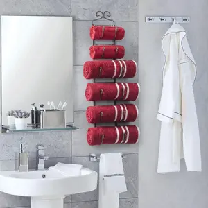 Towel Rack and Wine Rack Wall Mounted Wine Rack Fits Up 6 Level Wine Bottles and Many Towels – Use as Bathroom Towel Holder, Towel Hanger, Cap Rack