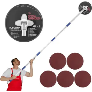 9 Inch Radial Pole Sander for Drywall, With 49-90 Inch Adjustable Extension Rod, 360° Rotatable Round Circular Hand Sanding Head for Ceilings & Walls Painting Prep