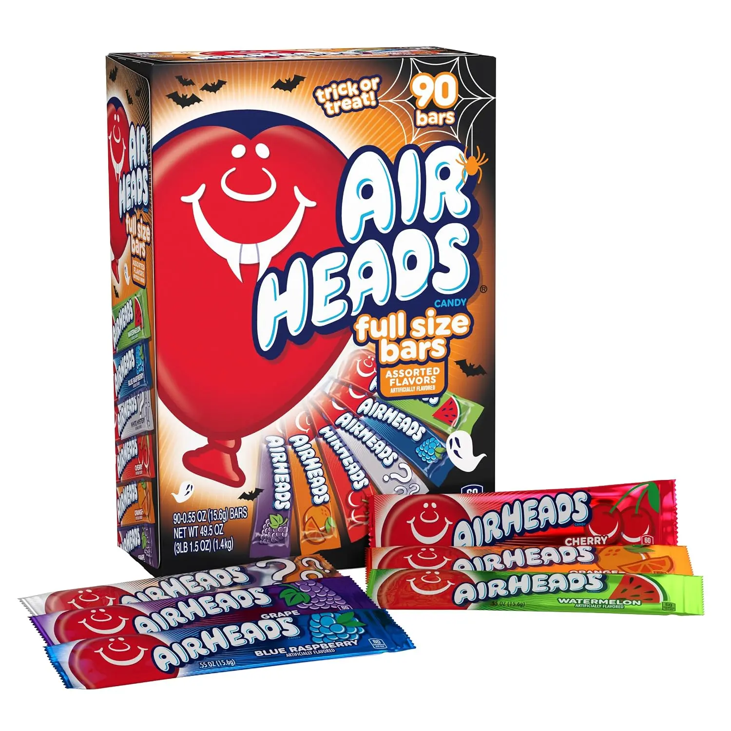 Airheads Full-Size Candy Bars - Fruity Snack Bonbons, Halloween Variety Pack, 90-Count Box,Bonbon