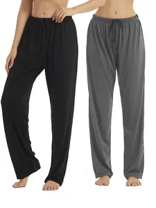 Women's 2pcs Solid Drawstring Waist Pajama Pants, Casual Comfy Pocket Elastic Waist Sleep Bottoms for All Seasons, Soft Comfy Sleepwear for Women & Girls, Loose Fit Bottoms