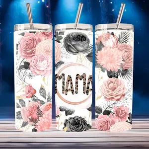 Mama 20oz Stainless Steel Tumbler with Straw and Lid - Double Wall Insulation for Hot or Cold Drinks - Drinkware, Water Bottles Reusable Cup Portable Washable Stylish
