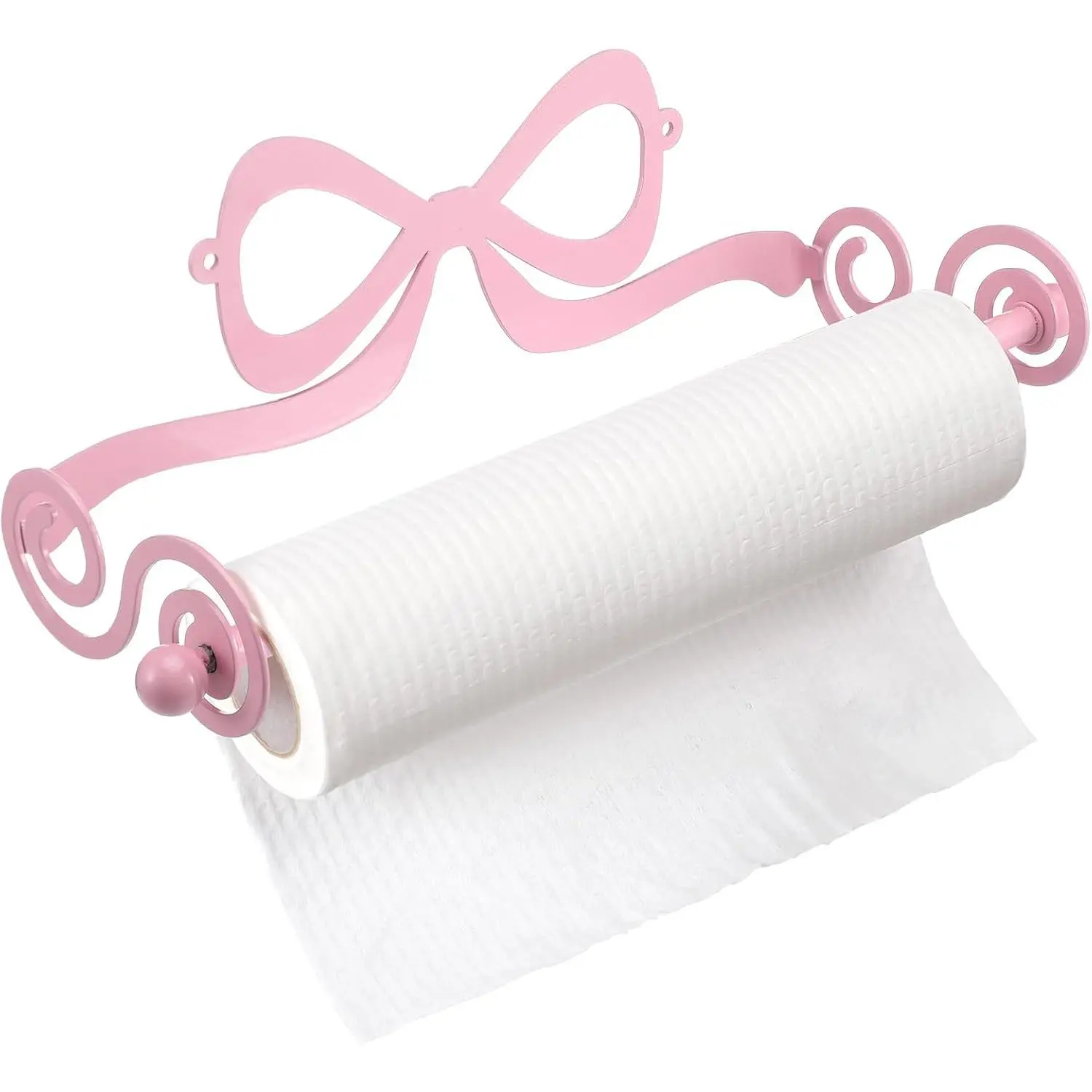 LemonRoad Pink Bow Wall Mount Toilet Paper Towel Holder Coquettish Metal Kitchen Roll Dispenser Pink Kitchen Accessories Bathroom Countertop Housewarming Decor Gifts for Mom