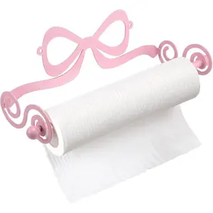 LemonRoad Pink Bow Wall Mount Toilet Paper Towel Holder Coquettish Metal Kitchen Roll Dispenser Pink Kitchen Accessories Bathroom Countertop Housewarming Decor Gifts for Mom