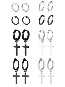 Punk Style Cross Design Clip on Earrings, Stainless Steel Jewelry for Party, Daily Clothing Decor, Trendy All-match & Exquisite Jewelry for Birthday Gift