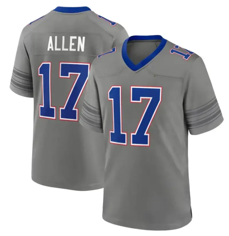 Full Print Grey/Blue  Allen 17 Football Jersey – America Game Shirt, Sports Fan Apparel, Jersey For Football Fans, Athletic Uniform Gift for Him