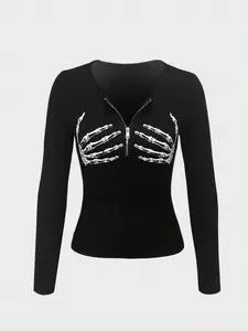 Women's Casual Zipper Long Sleeve T-Shirt, Stylish Ladies' Top for Everyday Wear, Streetwear, Comfortable and Trendy Design, Perfect for All Occasions, Womenswear