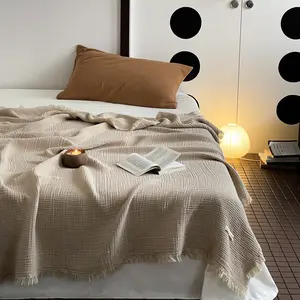 Hugmoon Muslin Blanket - 100% Pure Cotton Throw Blanket, Extra Large 50" x 60" - Perfect for Bed, Couch, or Sofa - 6-Layer Gauze Design for Ultimate Softness and Breathability - Lightweight and Versatile in Elegant Apricot White