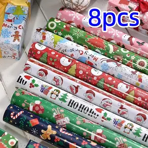 Christmas Gift Wrapping Paper, 8 Counts/set Double Layer Cartoon Package Paper, Gift Wrapping Supplies for Home Party Holiday, Gift Decoration