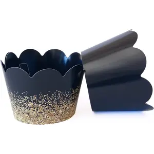 Black/ Graduation,  Cupcake Wrappers, 50 Count, Adjustable Size, Faux  Glitter Design, Disposable Cupcake Wrappers