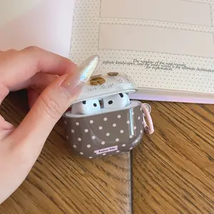 Cafe Polka Dot Bear Earphone Case for Apple AirPods Pro 3/2/4/3/2, Fashionable Women's Simple Design, Stylish Apple Earphone Cover, Accessories